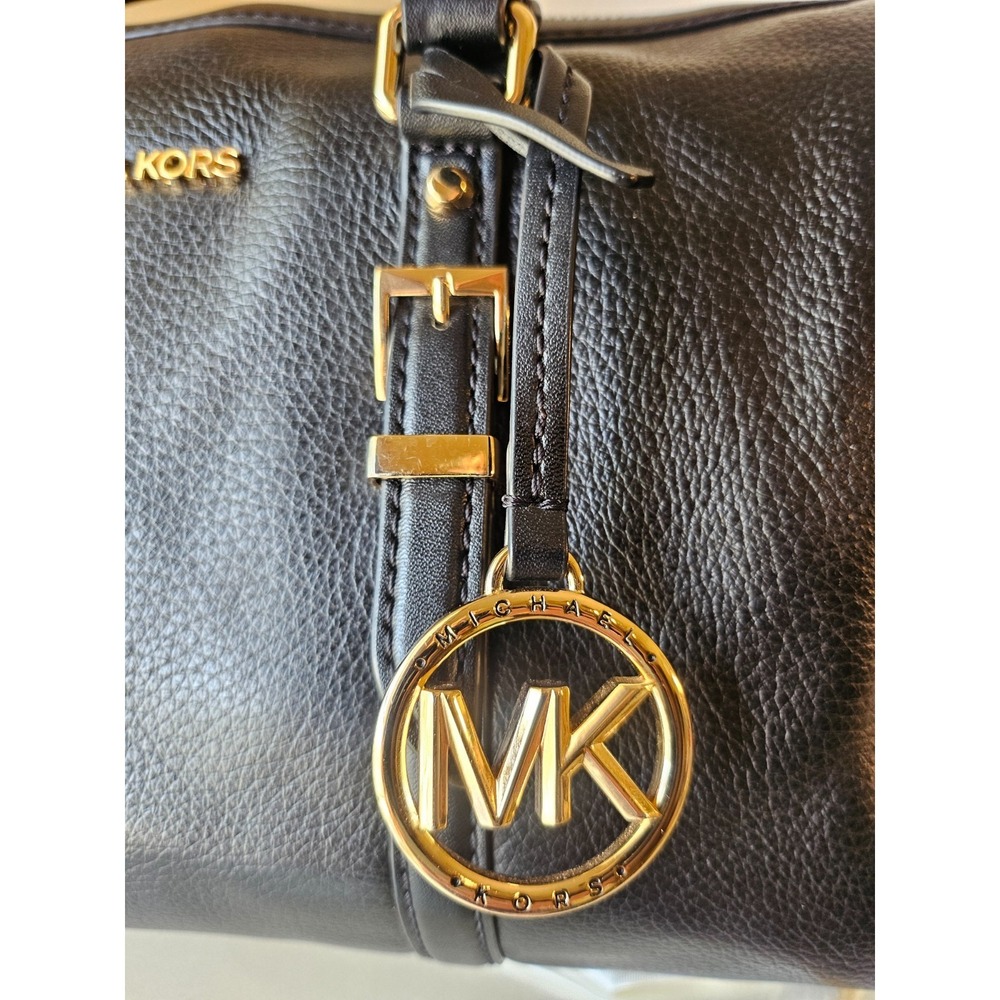 Michael Kors Medium Bedford Black/Gold Pebbled Leather Duffle Satchel Crossbody - Picture 13 of 16